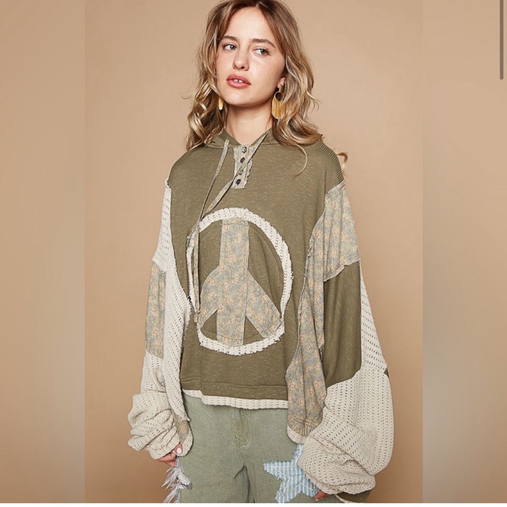 New Pol Patched Appliqué Hooded Top